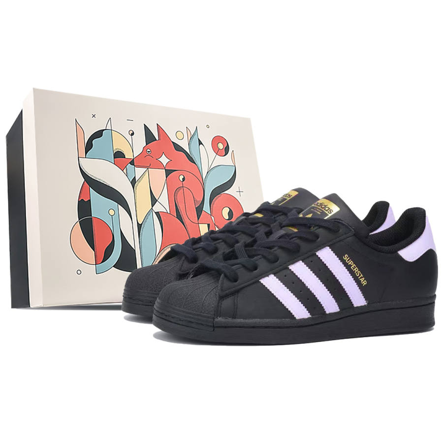 Adidas Originals Superstar J Slip Resistant Anti Kick Abrasion Resistant Low top Kids' Skateboarding Shoes Black Purple