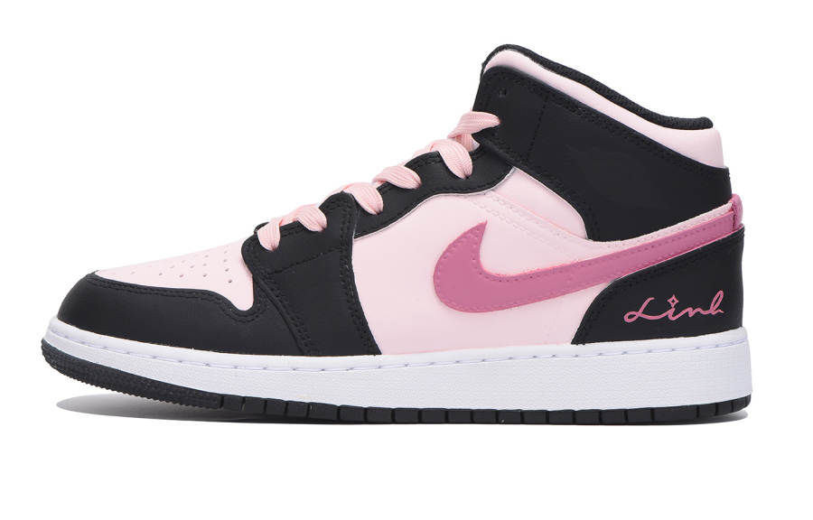 Jordan Jordan Air Jordan 1 Abrasion Resistant Mid top Children's Basketball Shoes Black Pink Teenagers
