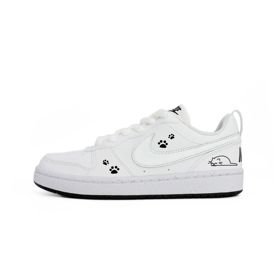 Nike Nike Court Borough Sleepy Cat Abrasion Resistant Kids' Skateboarding Shoes White Teenagers