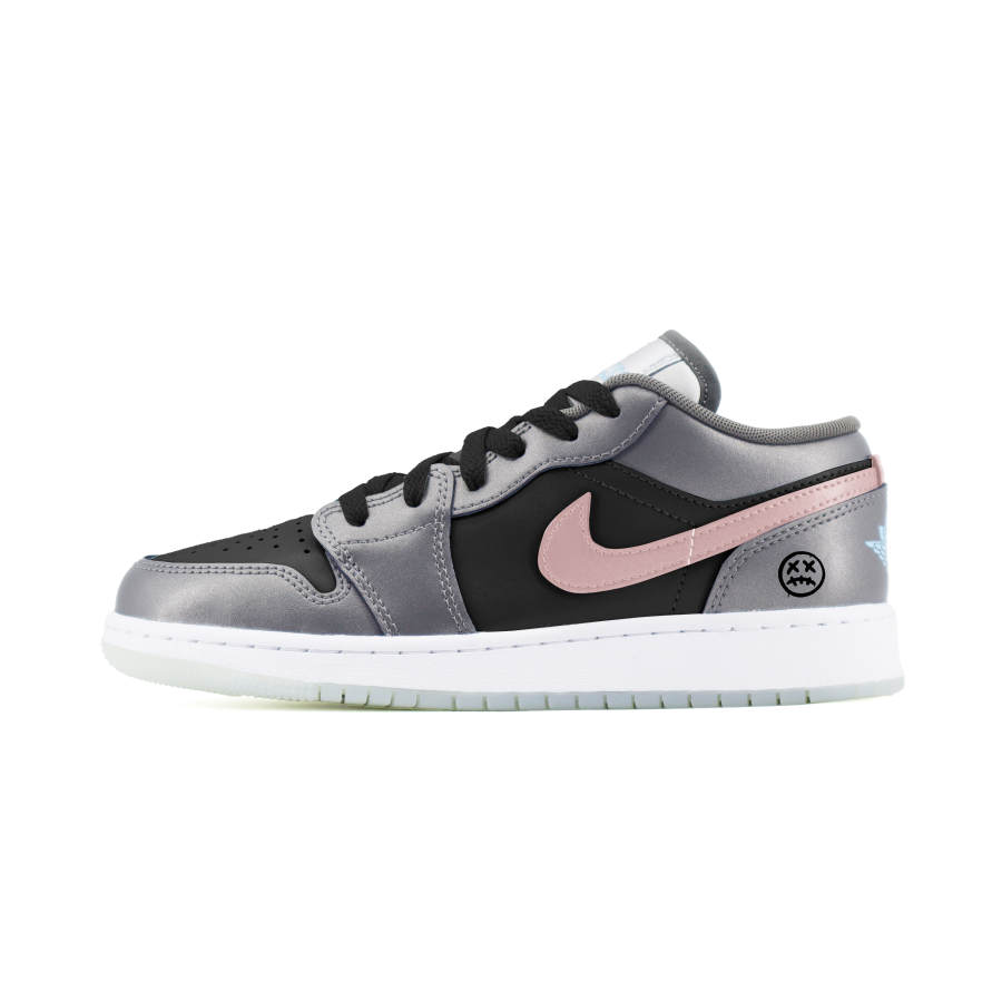 Jordan Jordan Air Jordan 1 Leather Slip Resistant Slip Resistant Low top Children's Basketball Shoes Silver Gray Teenagers
