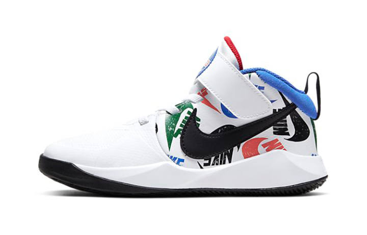Nike Nike Team Hustle D 9 Low top Basketball Shoes White Blue Red Children Aged 3 7 Years Old