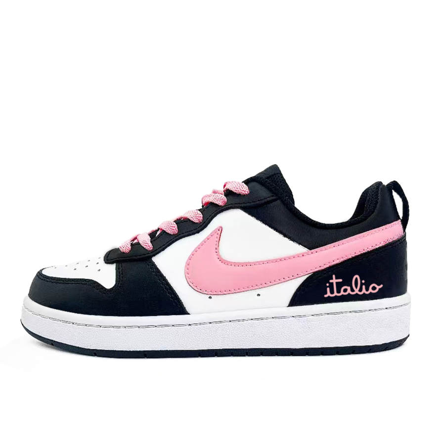 Nike Nike Court Borough Black Pink Sweetheart Leather Abrasion Resistant Low top Skateboard Shoes Kids'