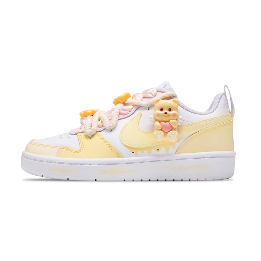 Nike Nike Court Borough Butter Bear Slip Resistant Abrasion Resistant Low top Kids' Skateboarding Shoes Custard Teenagers