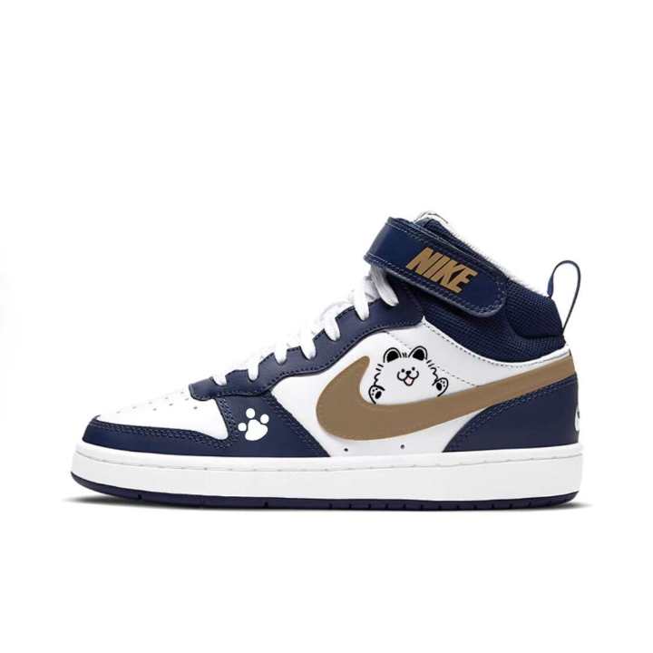Nike Nike Court Borough Pure Cat Paws Synthetic Leather Abrasion Resistant High top Skateboard Shoes Navy Blue Kids'