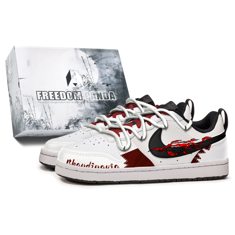 Nike Nike Court Borough Flame Wander Slip Resistant Abrasion Resistant Low top Kids' Skateboarding Shoes White Red Teenagers
