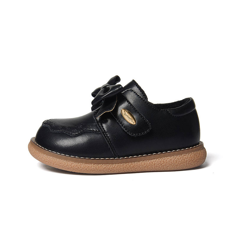Snoffy Fashion Versatile Fleece Lined, 3D Effect Bowknot Slip Resistant Abrasion Resistant Low top Kids' Leather Shoes