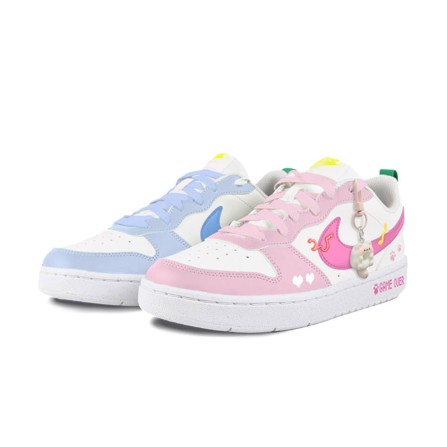 Nike Nike Court Borough Pink With Blue Paw Print Slip Resistant Abrasion Resistant Low top Kids' Skateboarding Shoes White