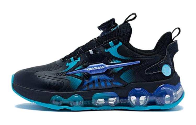 QIAODAN Synthetic Leather, Textile Low top Running Shoes Black Blue Unisex