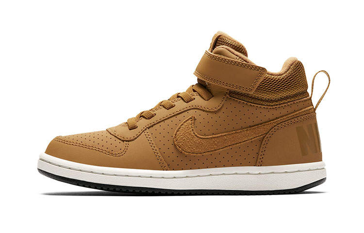 Nike Nike Court Borough Mid Slip Resistant Abrasion Resistant Mid top Skateboard Shoes Wheat Children Aged 3 7 Years Old