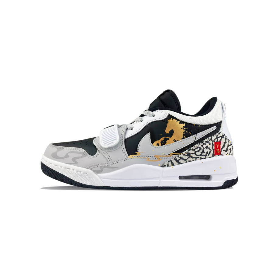 Jordan Jordan Legacy 312 Horse Gold Texture Low top Children's Basketball Shoes Black White Unisex