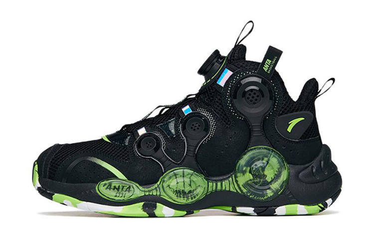 Antakids Alien Comfortable Slip Resistant Cushioning Abrasion Resistant High top Basketball Shoes Black Green Teenagers