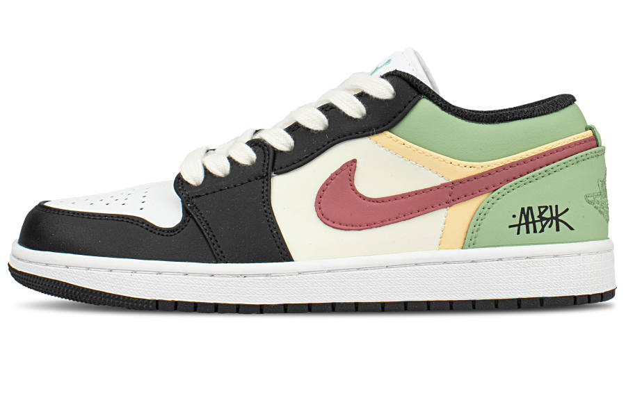 Jordan Jordan Air Jordan 1 Low Leather Cushioning Abrasion Resistant Low top Children's Basketball Shoes Turquoise Teenagers
