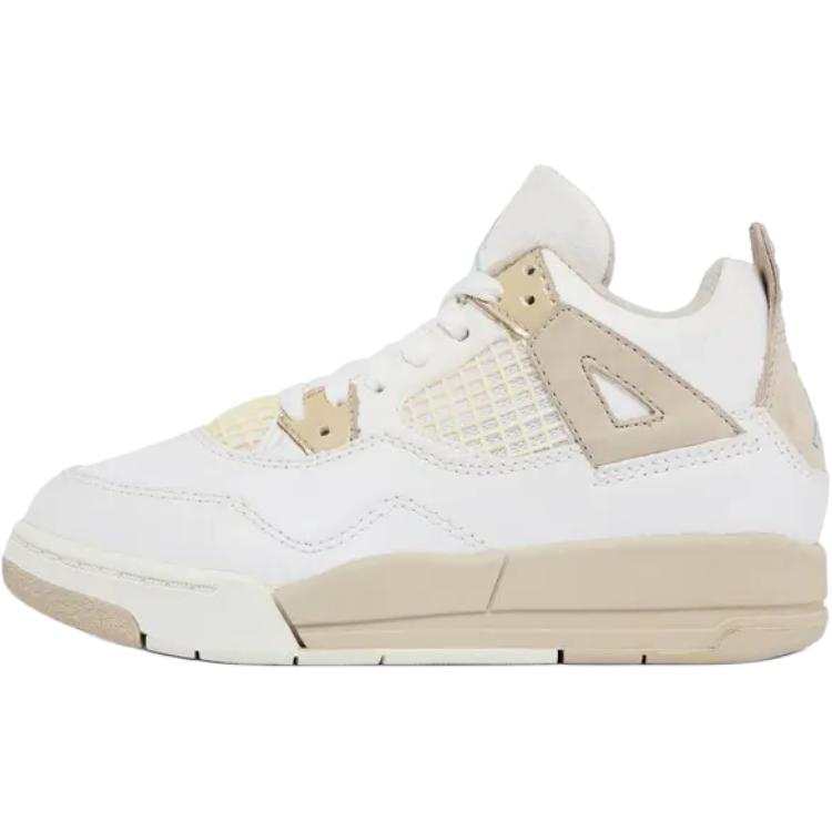 Jordan Jordan Air Jordan 4 Leather High top Children's Basketball Shoes White Children Aged 3 7 Years Old