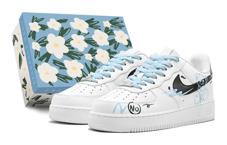 Nike Nike Air Force 1 Icy Snow Bear Cub Synthetic Leather Low top Kids' Skateboarding Shoes Pink Blue Teenagers