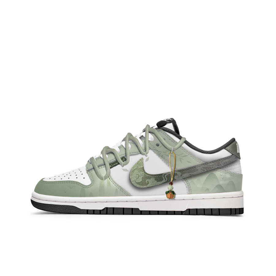 Nike Nike Dunk Slip Resistant Abrasion Resistant Low top Kids' Skateboarding Shoes Green White Teenagers