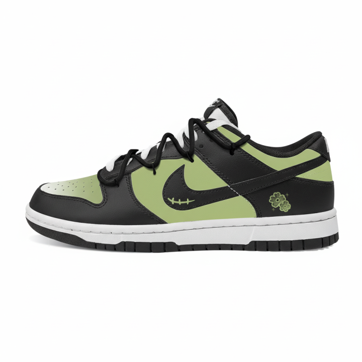 Nike Nike Dunk Pine Branch Moon Leather Slip Resistant Abrasion Resistant Low top Skateboard Shoes Black Green Kids'