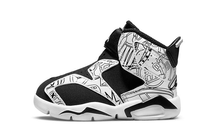 Jordan Jordan Air Jordan 6 Retro Little Flex SE High top Toddler Shoes Black White Graffiti Infant And Toddler