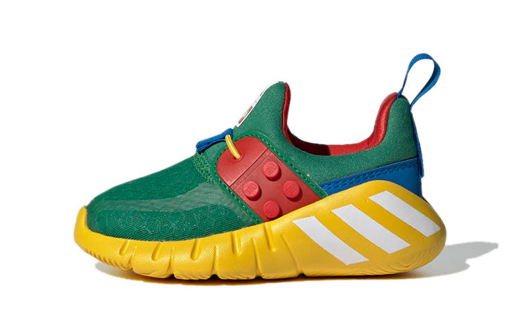 Adidas LEGO x Adidas Rapidazen Slip on Abrasion Resistant Breathable Low top Running Shoes Green Yellow Infant And Toddler