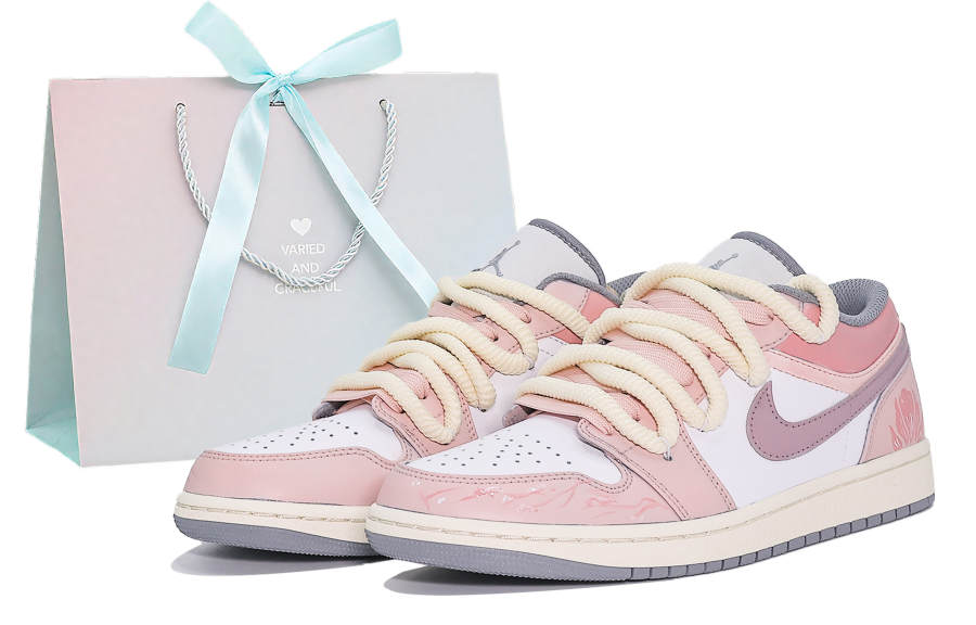 Jordan Jordan Air Jordan 1 Pink Glaze Floral Dream Leather Slip Resistant Abrasion Resistant Cushioning Low top