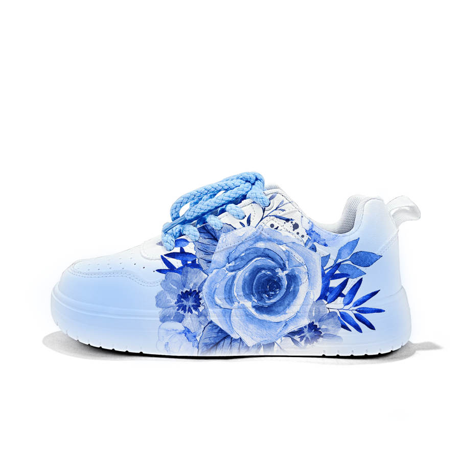 ZUOLENGCHAN Synthetic Leather Abrasion Resistant Breathable Low top Skateboard Shoes White Blue Unisex