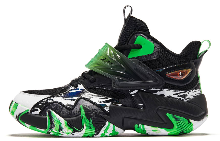 QIAODAN Fabric Mid top Basketball Shoes Black Green Unisex