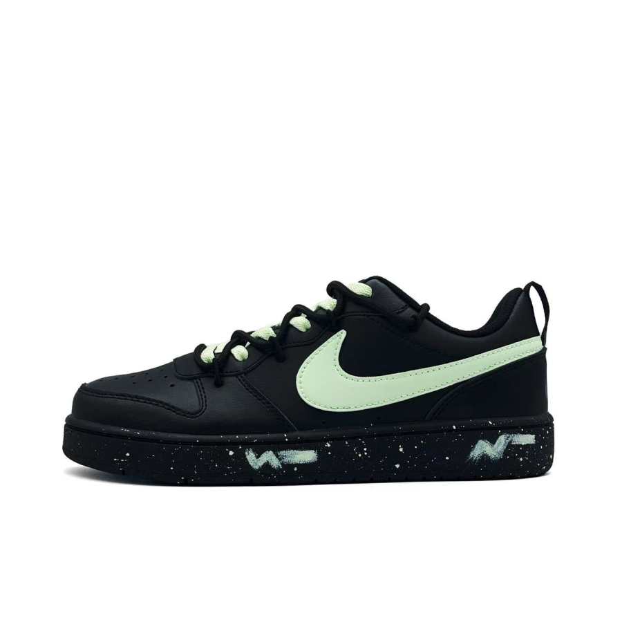 Nike Nike Court Borough Little Green Lawn Leather Slip Resistant Low top Skateboard Shoes Black Kids'