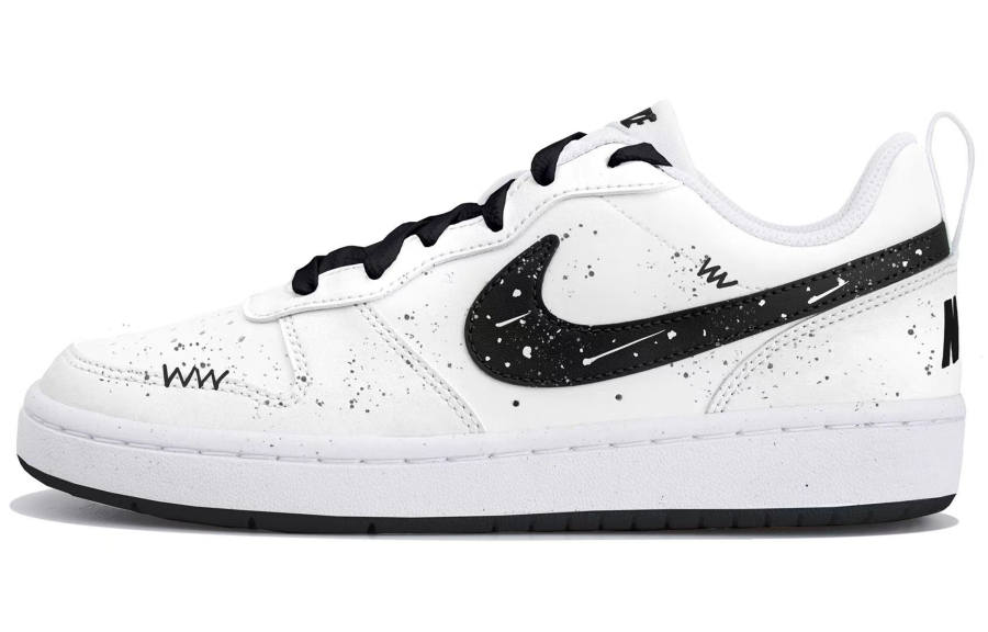 Nike Nike Court Borough Slip Resistant Abrasion Resistant Low top Kids' Skateboarding Shoes White Black Teenagers