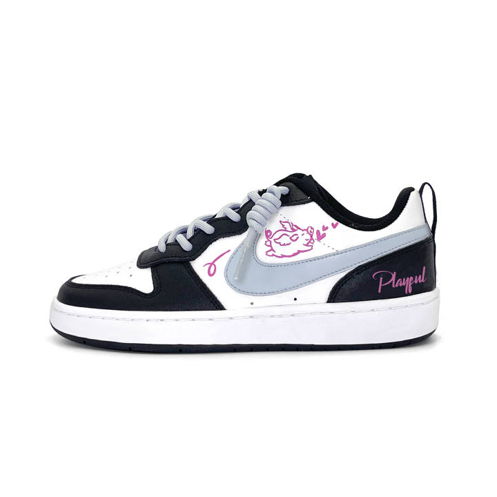 Nike Nike Court Borough Pink Pig Leather Low top Kids' Skateboarding Shoes Black Gray Pink Kids'