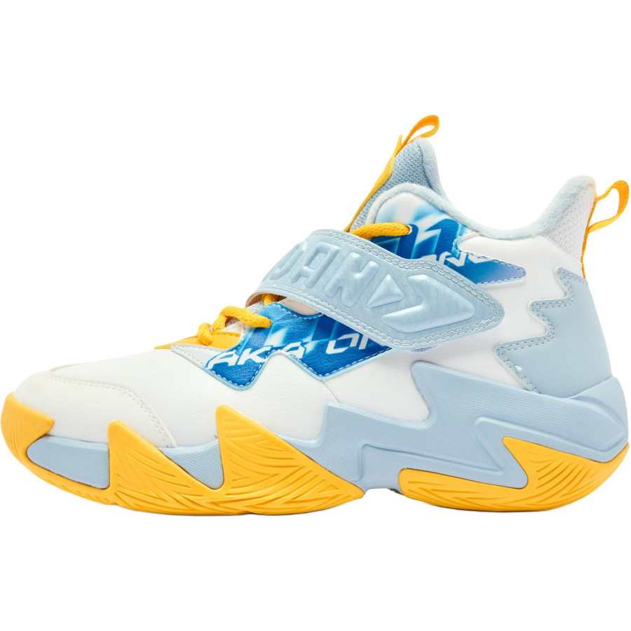 QIAODAN Lingfeng Synthetic Leather Fleece Lined Thermal Mid top Basketball Shoes White Blue Teenagers