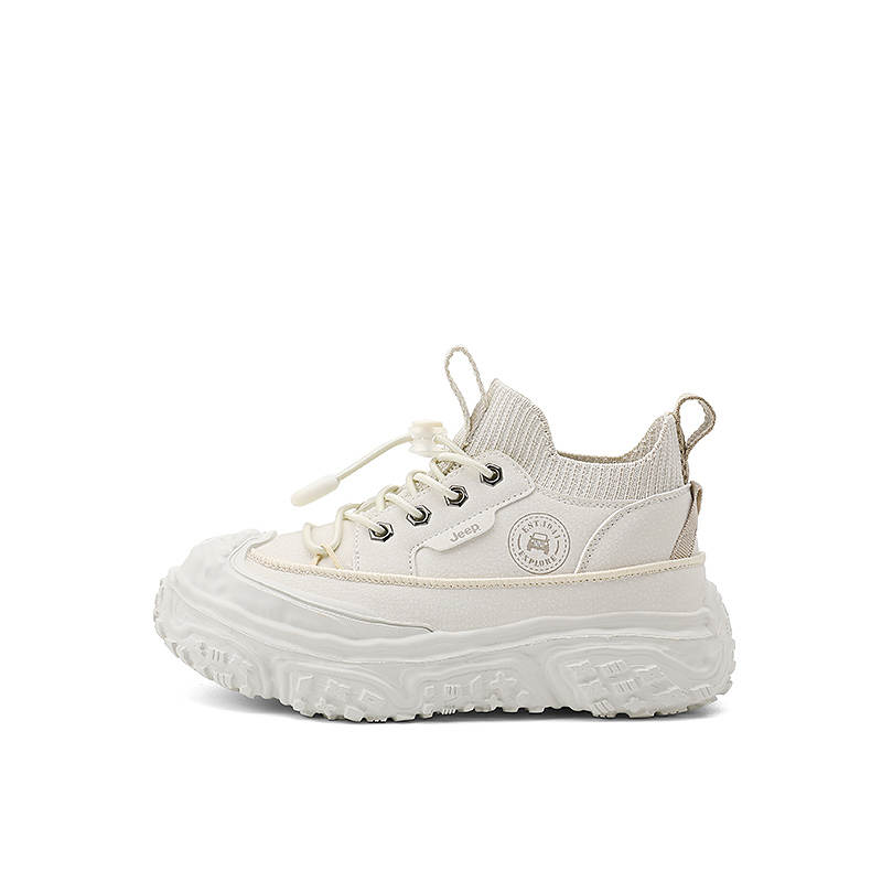 Jeep Synthetic Leather Comfortable Low top Kids Lifestyle Shoes Ecru Kids'