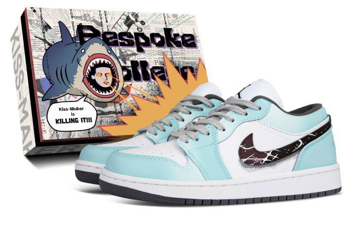Jordan Jordan Air Jordan 1 Leather Slip Resistant Low top Children's Basketball Shoes Blue Unisex