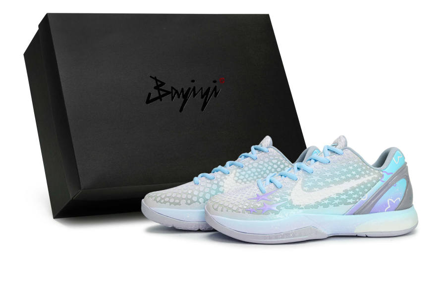 Nike Nike Zoom Kobe 6 Slip Resistant Abrasion Resistant Low top Children's Basketball Shoes White Blue Purple Teenagers