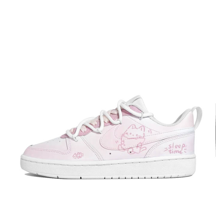 Nike Nike Court Borough Delicate Cat Pillow Low top Kids' Skateboarding Shoes Pink White Teenagers