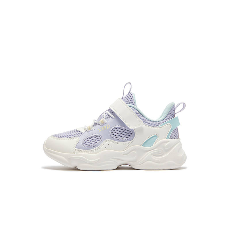 XTEP Synthetic Leather, Textile Slip Resistant Abrasion Resistant Low top Casual Shoes Violet Blue White Sail Kids'