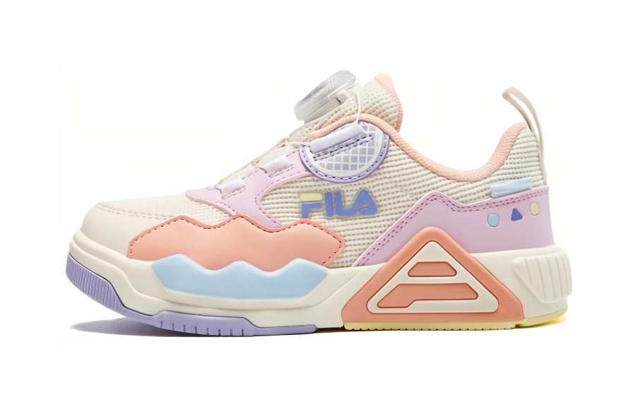 FILA KIDS Slip Resistant Low top Kids' Skateboarding Shoes Milk White Snow Lilac Children Aged 3 7 Years Old