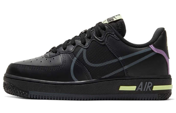 Nike Nike Air Force 1 Low React Black Violet Star Barely Volt GS