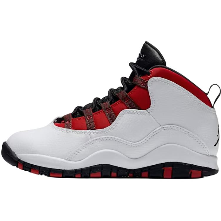 Jordan Jordan Air Jordan 10 Abrasion Resistant Mid top Children's Basketball Shoes White Black Red Children Aged 3 7 Years Old