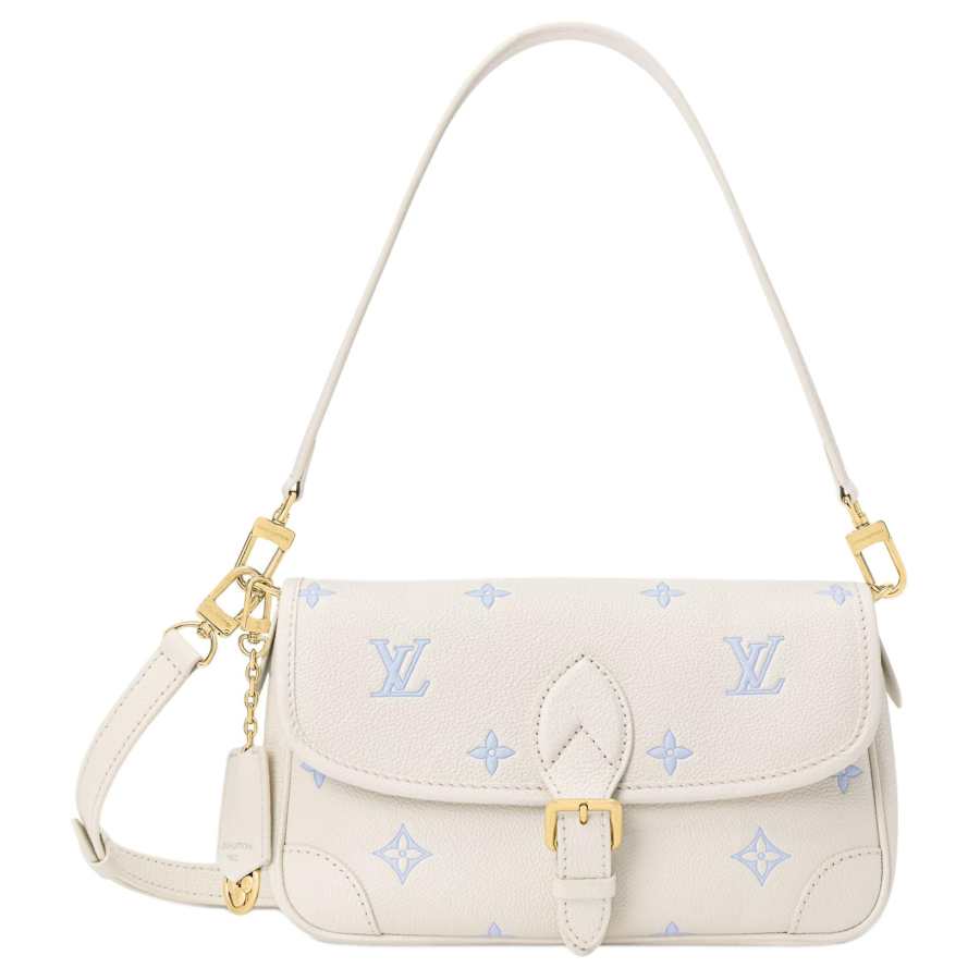 LOUIS VUITTON Diane Cow Leather Crossbody Handbag, Shoulder Bag Women's White & Blue