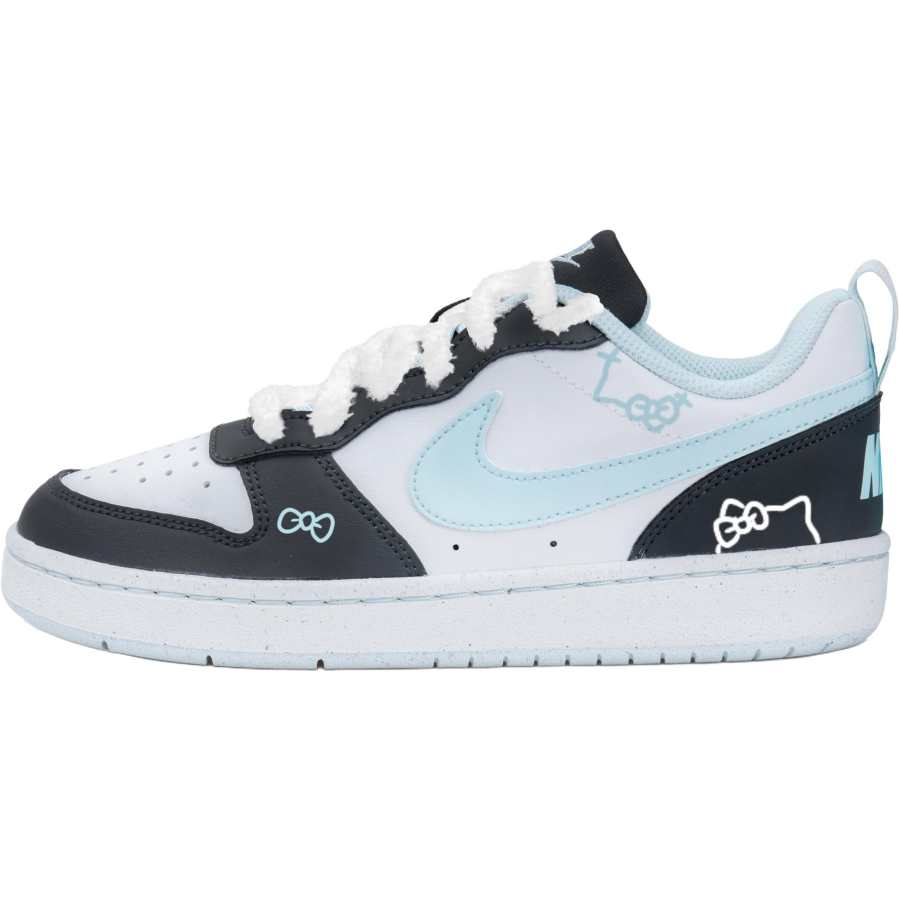 Nike Nike Court Borough Synthetic Leather Low top Kids' Skateboarding Shoes Black White Blue Teenagers