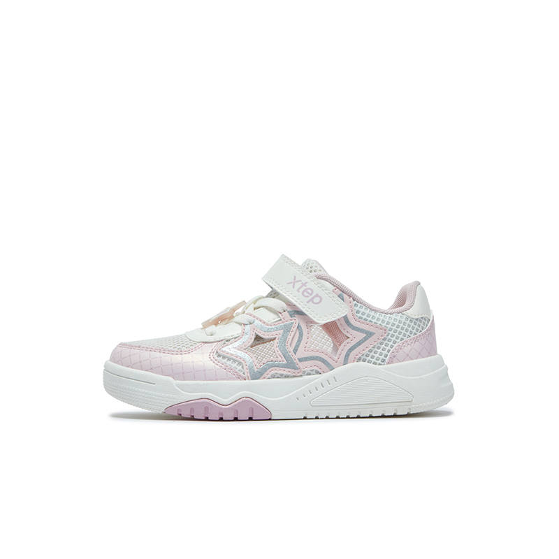 XTEP Slip Resistant Abrasion Resistant Low top Kids' Skateboarding Shoes White Pink Children Aged 3 7 Years Old