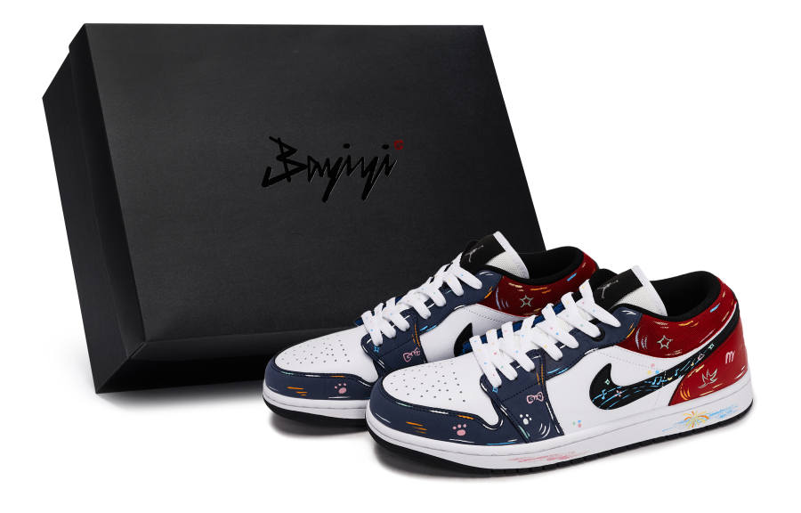 Jordan Jordan Air Jordan 1 Anti Slip Wear Resistant Low Top Children's Basketball Shoes Black White Blue Red Teenagers