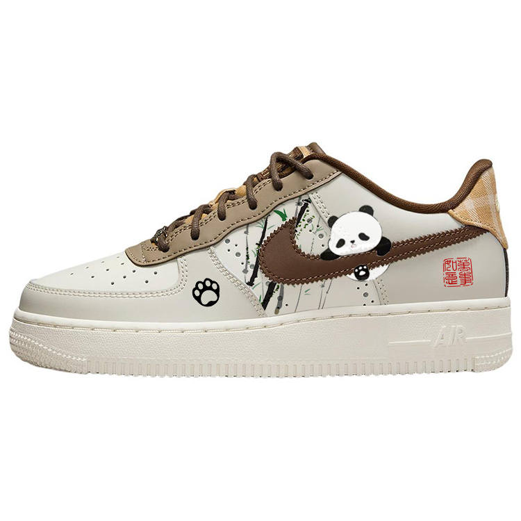 Nike Nike Air Force 1 Cute Panda Slip Resistant Abrasion Resistant Low top Kids' Skateboarding Shoes Brown Teenagers