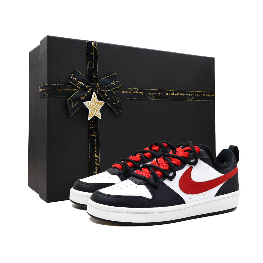 Nike Nike Court Borough Total Night Leather Balance Low top Kids' Skateboarding Shoes Black Red Teenagers