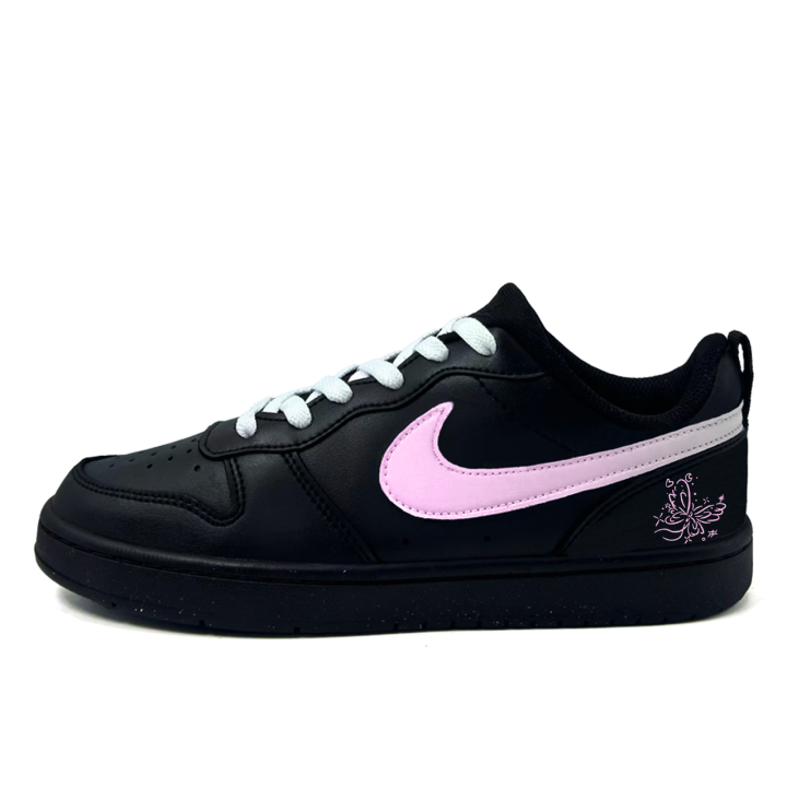 Nike Nike Court Borough Black Rose Butterfly Synthetic Leather Abrasion Resistant Slip Resistant