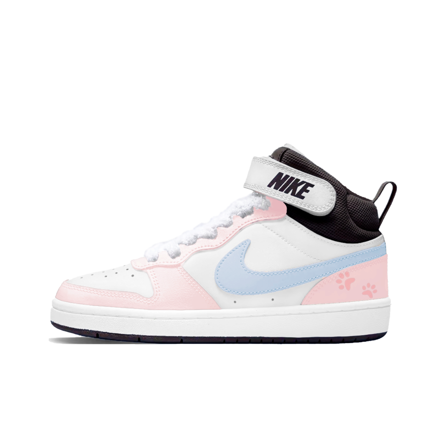 Nike Nike Court Borough 2 Pink Cute Meowth Leather Abrasion Resistant Slip Resistant Mid top Kids' Skateboarding Shoes