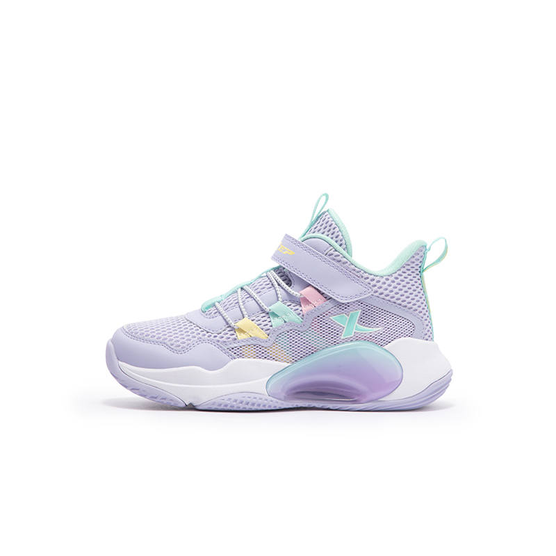 XTEP Synthetic Leather Cushioning, Wear Resistant Low top Children's Basketball Shoes Violet Blue Purple