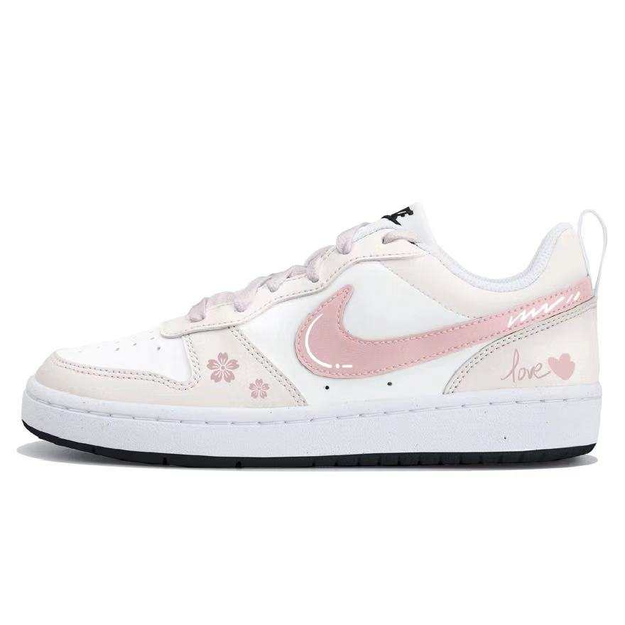 Nike Nike Court Borough Cherry Blossom Heartfelt Synthetic Leather Low top Kids' Skateboarding Shoes Beige Pink Teenagers