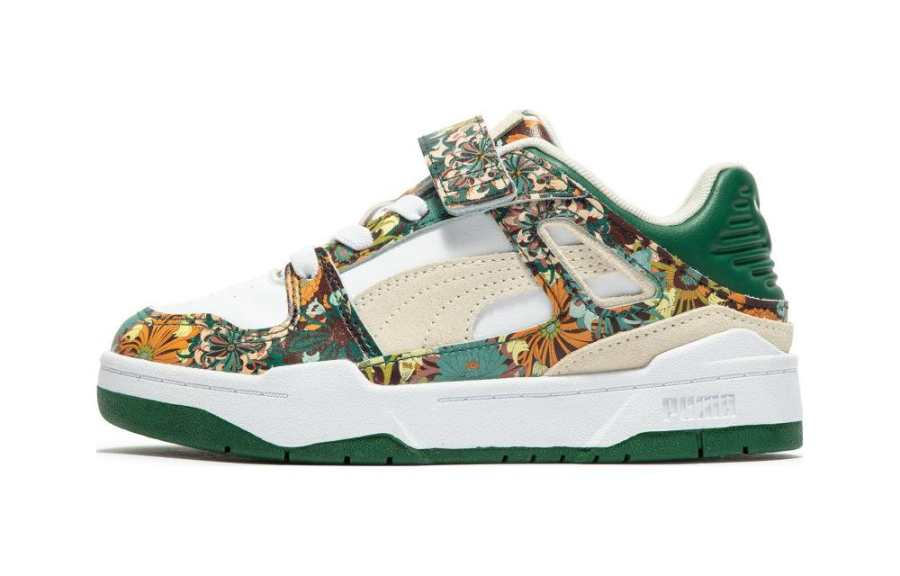 PUMA LIBERTY x PUMA Slipstream Hook and loop Low top Kids' Skateboarding Shoes Dark Green White Children Aged 3 7 Years Old