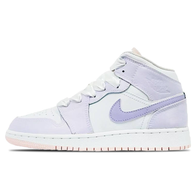 Jordan Jordan Air Jordan 1 Slip Resistant Slip Resistant Mid top Children's Basketball Shoes Purple White Teenagers