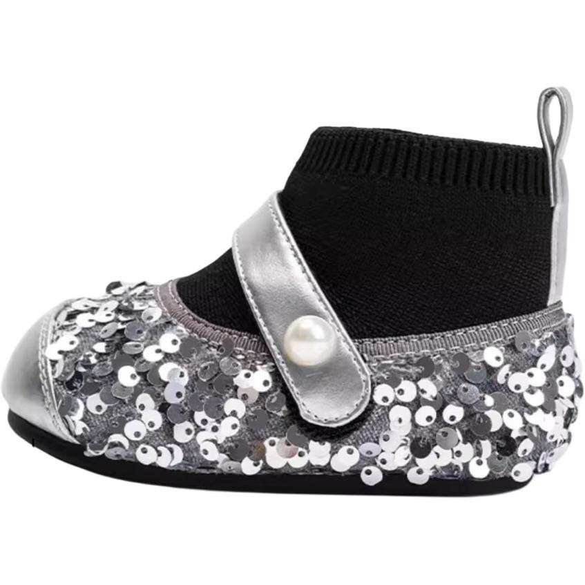 QINUOSHU Fashionable Sequins Versatile Comfortable Toddler Urban Techwear Fleece Lined Soft Sole Slip Resistant Thermal